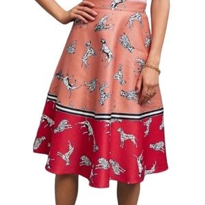 Anthropologie Hutch Dalmatian Skirt Red Pink A-Line Size 0 Lined Mrs. Maisel